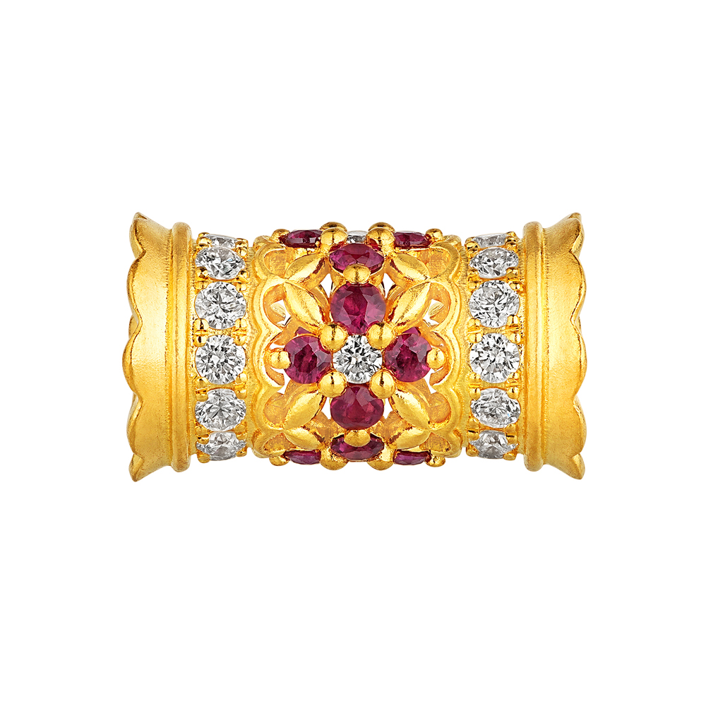 唐宮夜宴系列"好事連連"黃金紅寶石鑽石吊墜