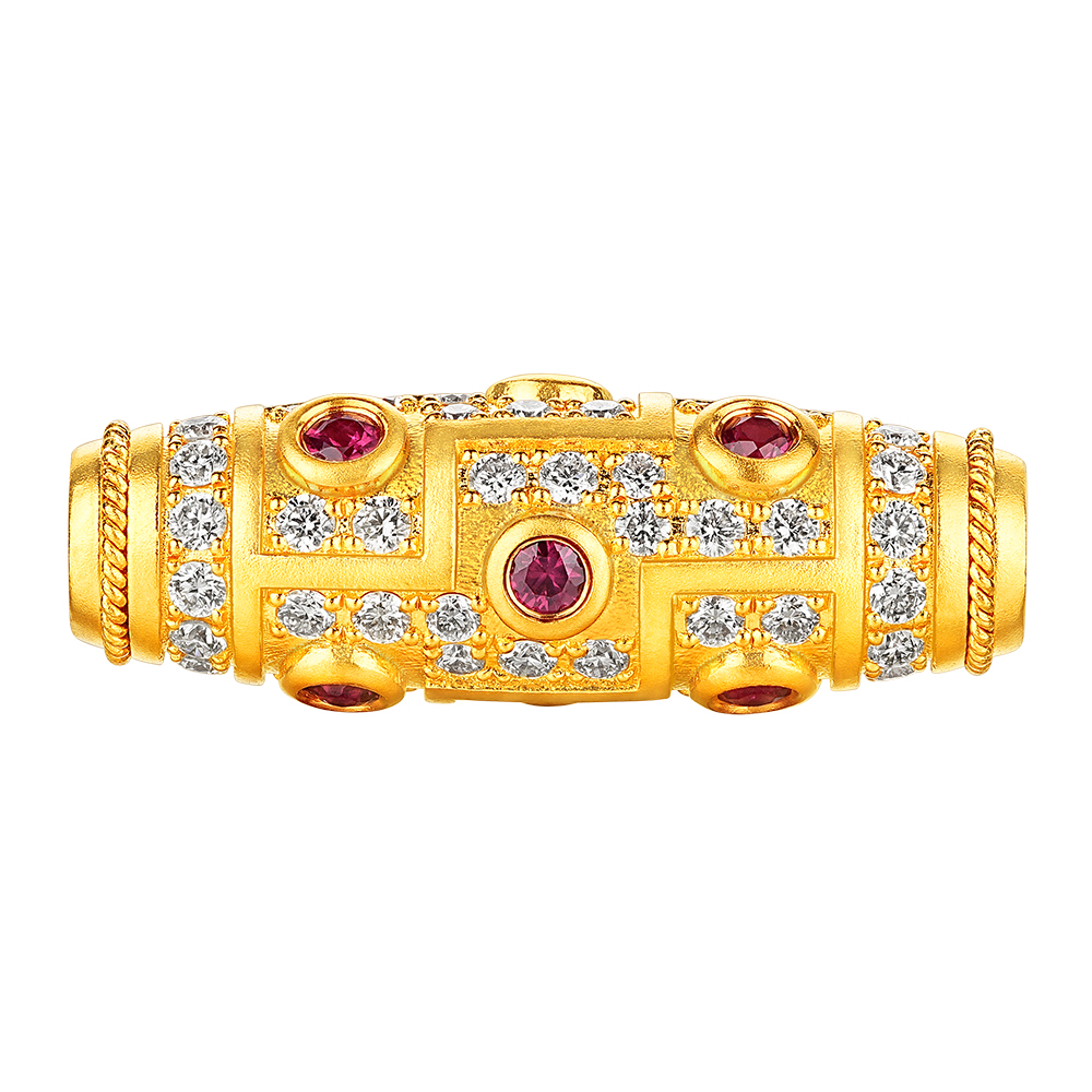 唐宮夜宴系列"聚福天珠"黃金紅寶石鑽石吊墜