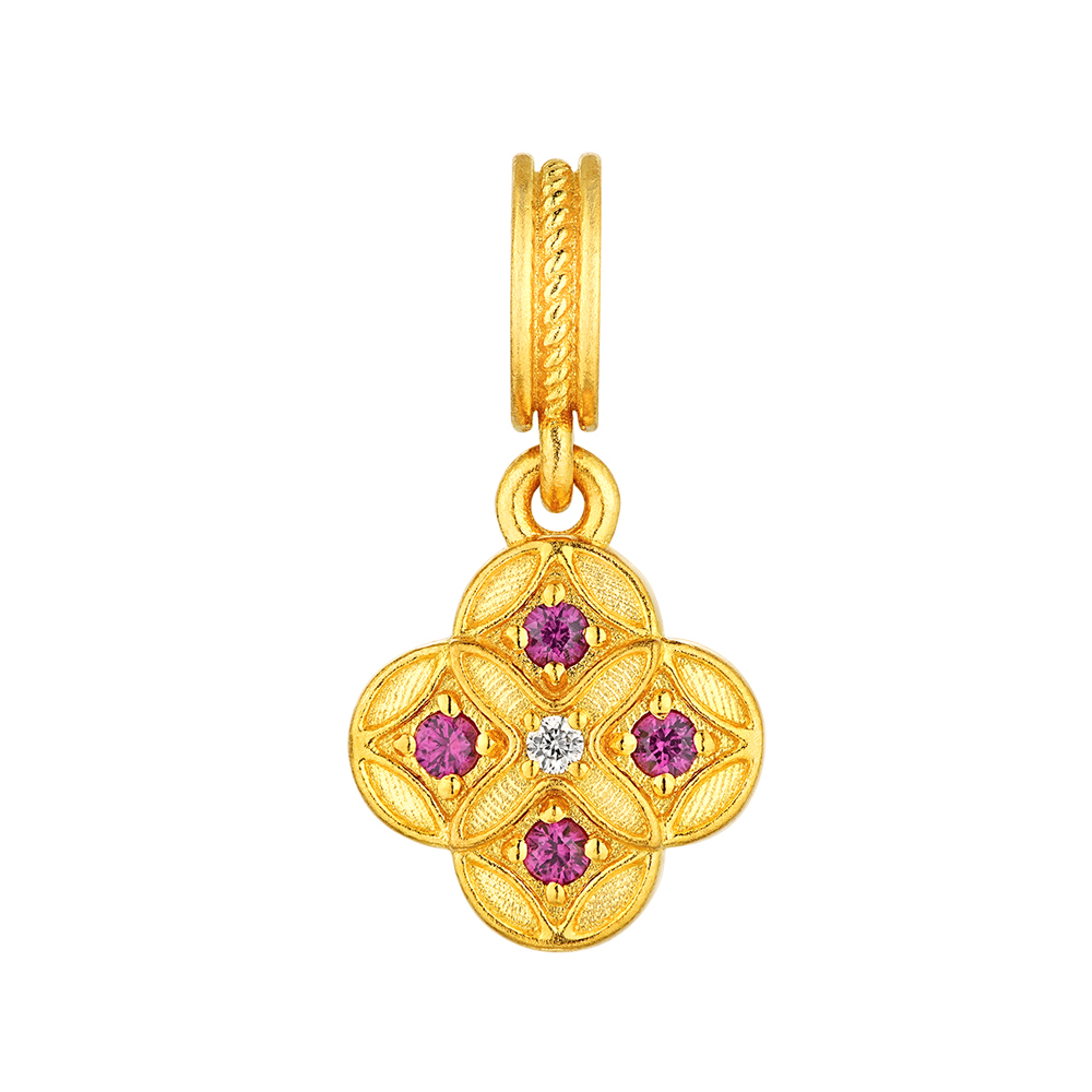 唐宮夜宴系列"財源滾滾"黃金紅寶石鑽石吊墜