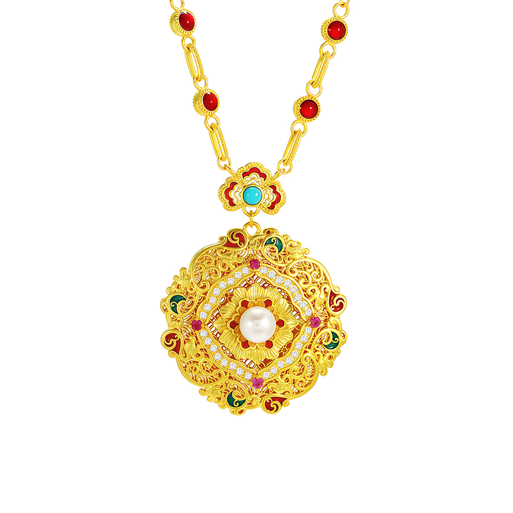 天天爱上新福满传家"锦绣生香"足金红宝石钻石项链