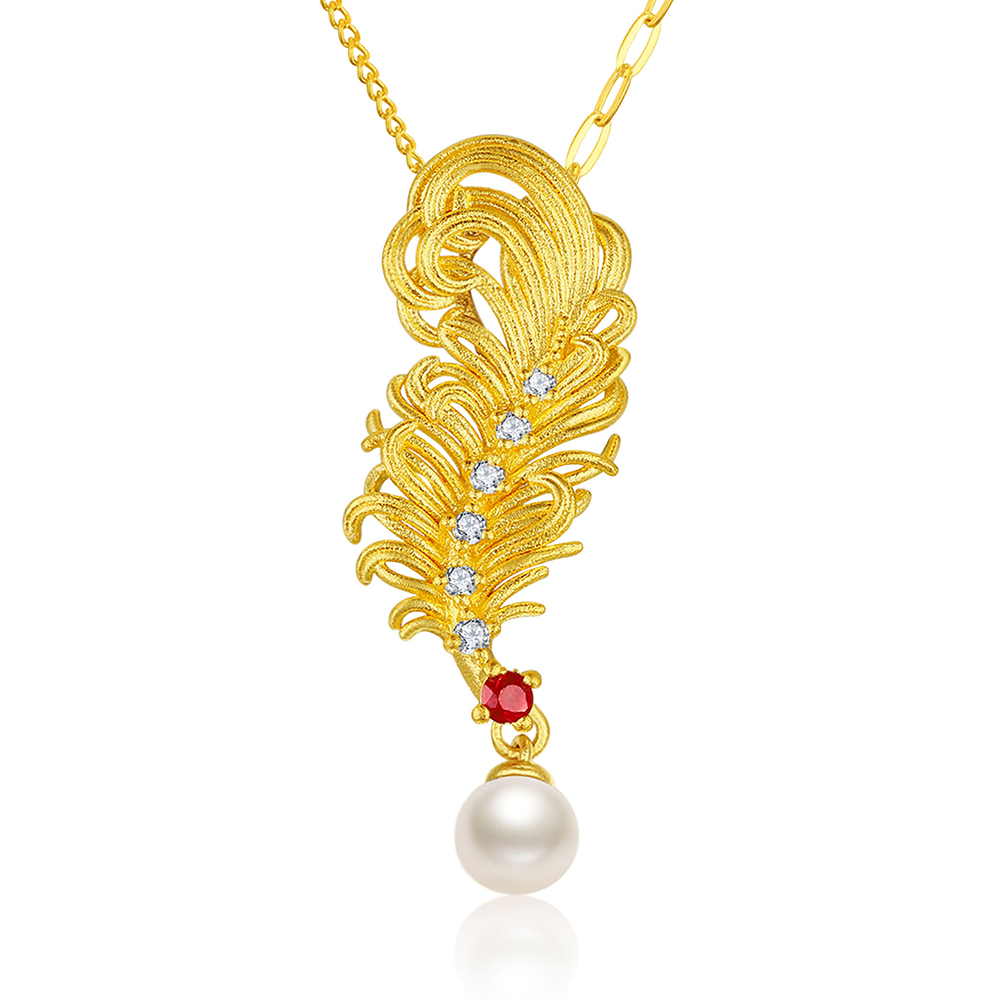 天天爱上新Goldstyle•X"翎光瑞羽"足金红宝石钻石珍珠项链