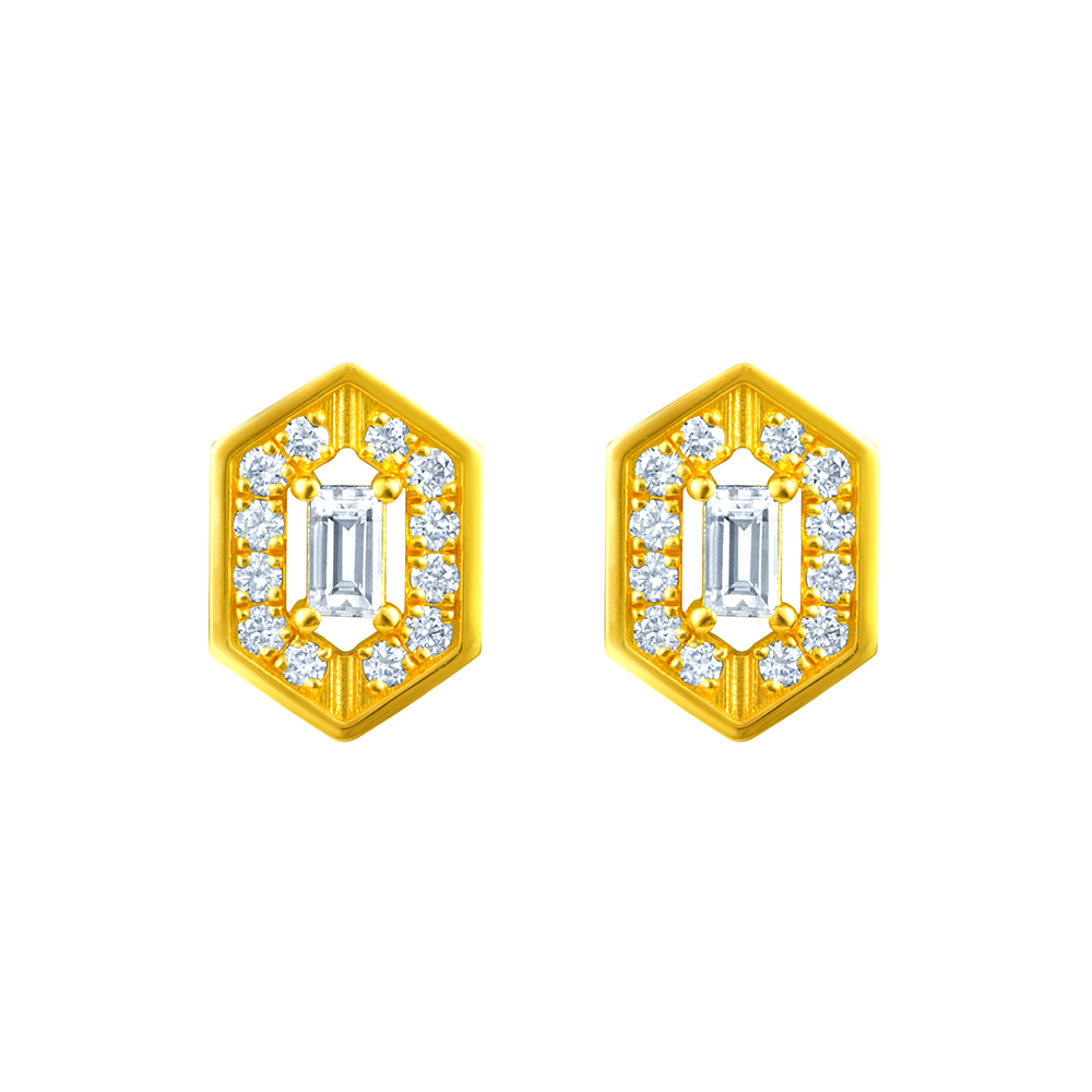 天天爱上新福满传家"方寸藏韵"足金钻石耳环