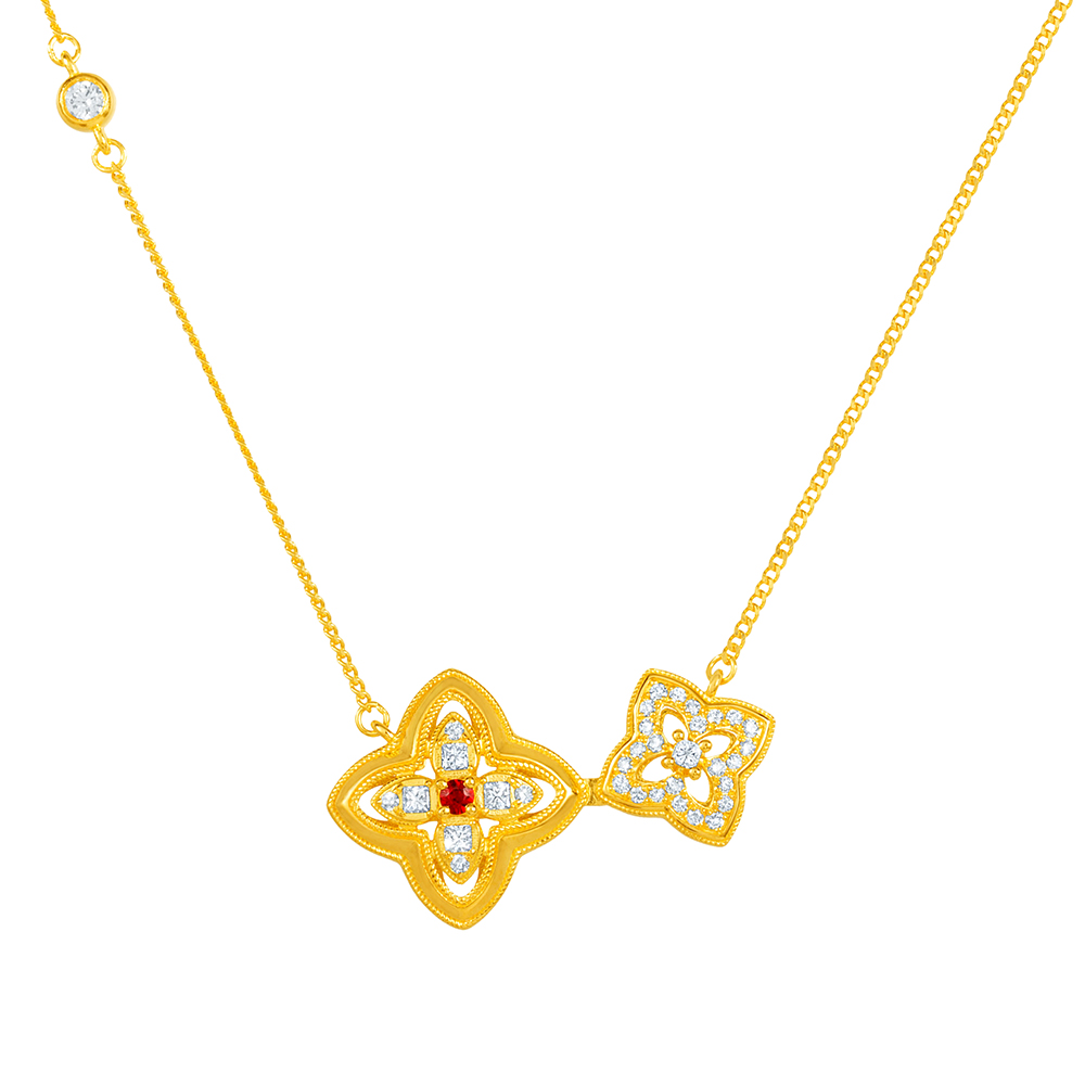 天天爱上新福满传家"幸运花园"足金红宝石钻石项链