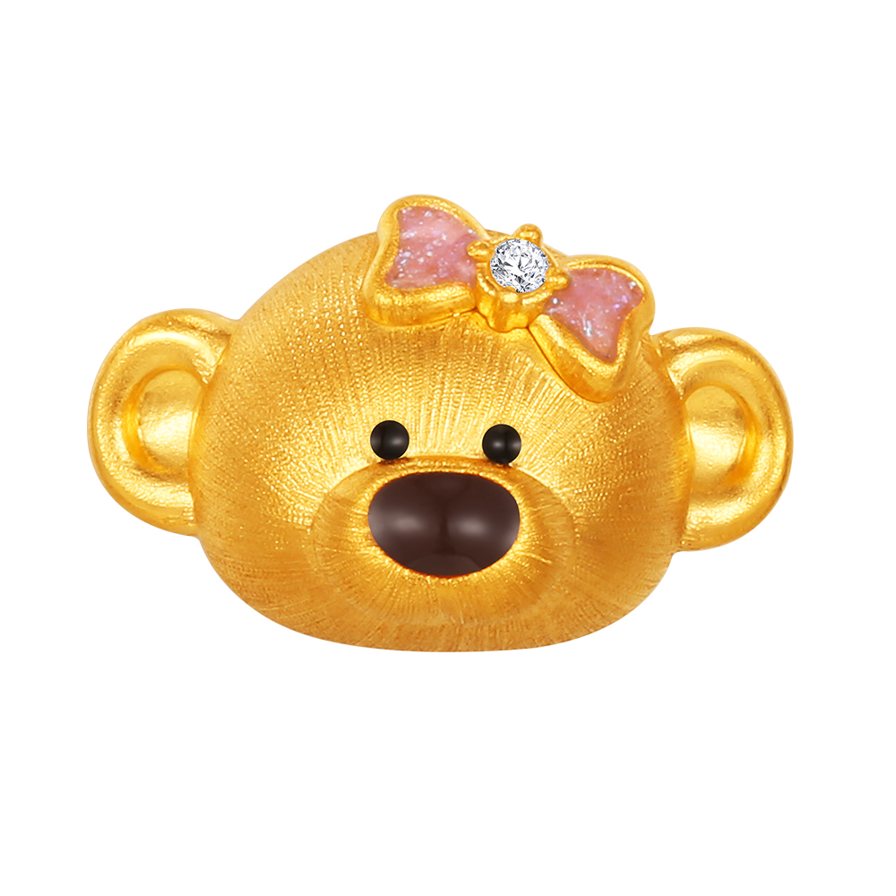 13DE MARZO系列"百變潮趣小熊-蝴蝶結萌熊"黃金鑽石串飾