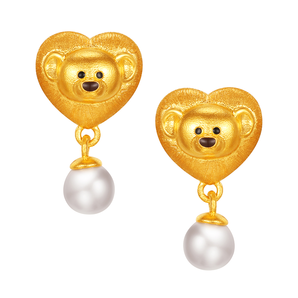 13DE MARZO系列"珍愛小熊"黃金珍珠耳環