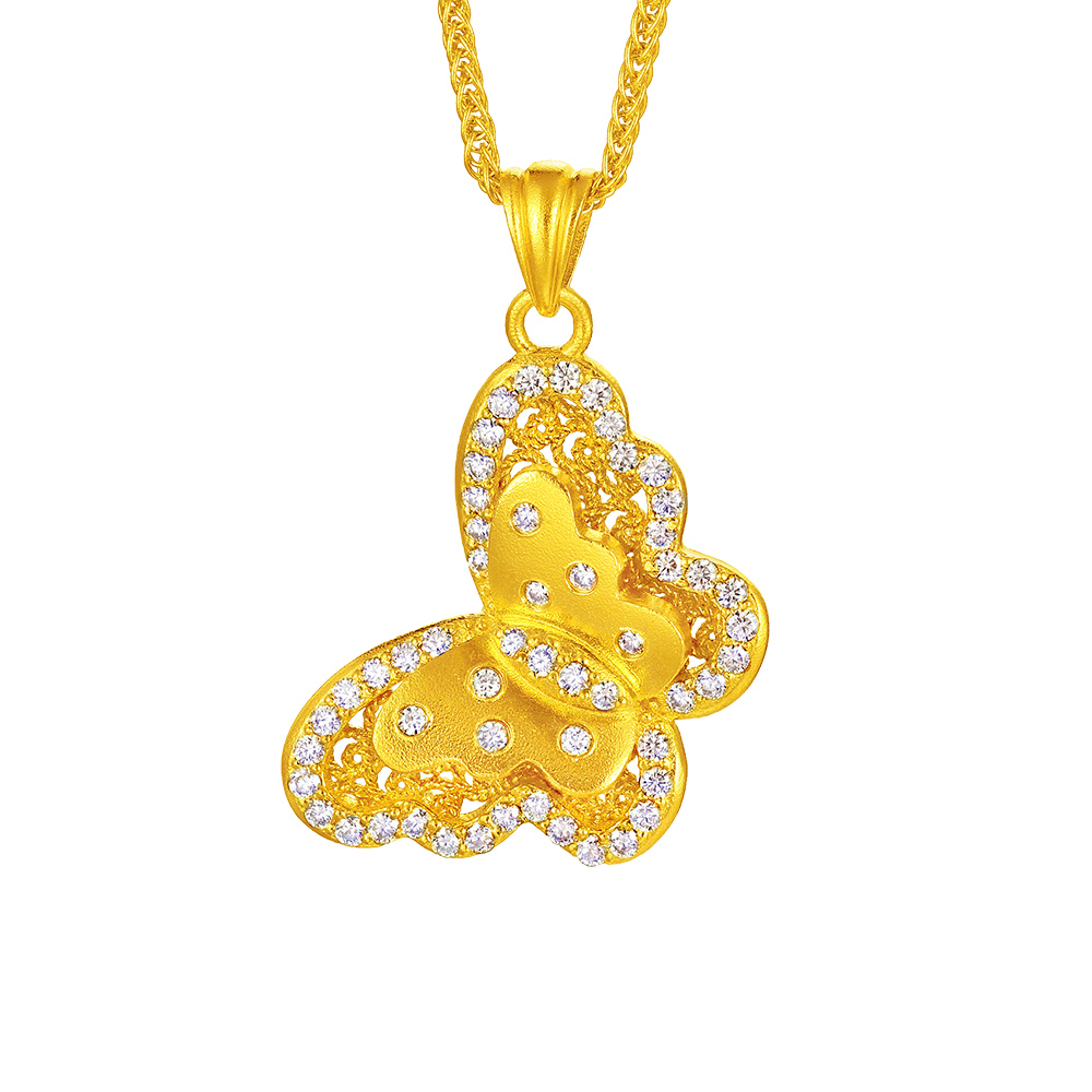 天天爱上新福满传家"灵蝶丝语"足金钻石项链