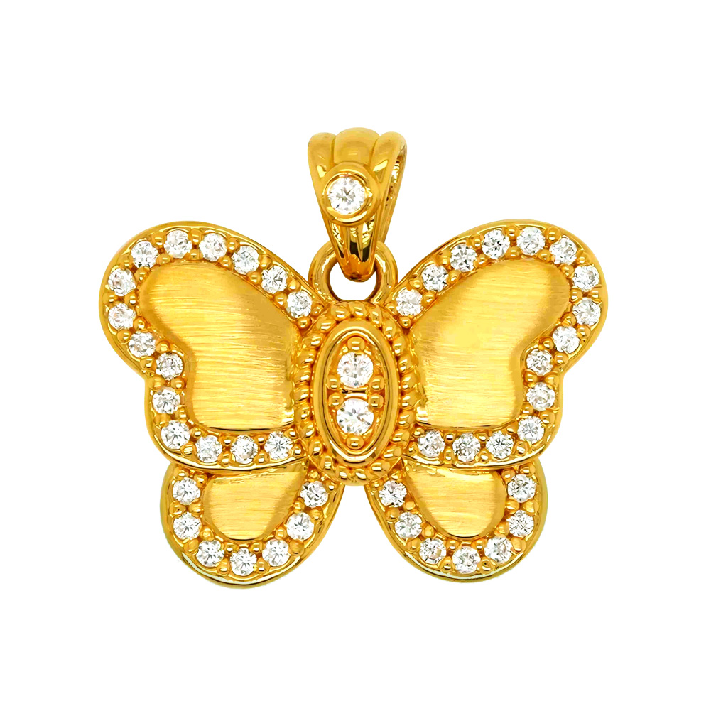 天天爱上新"蝶影流金"足金钻石吊坠