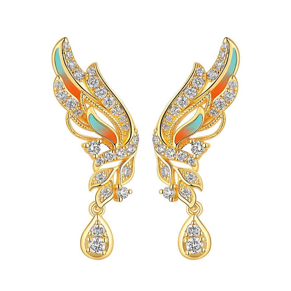 天天爱上新洛神水赋系列"洛灵羽"足金钻石耳环