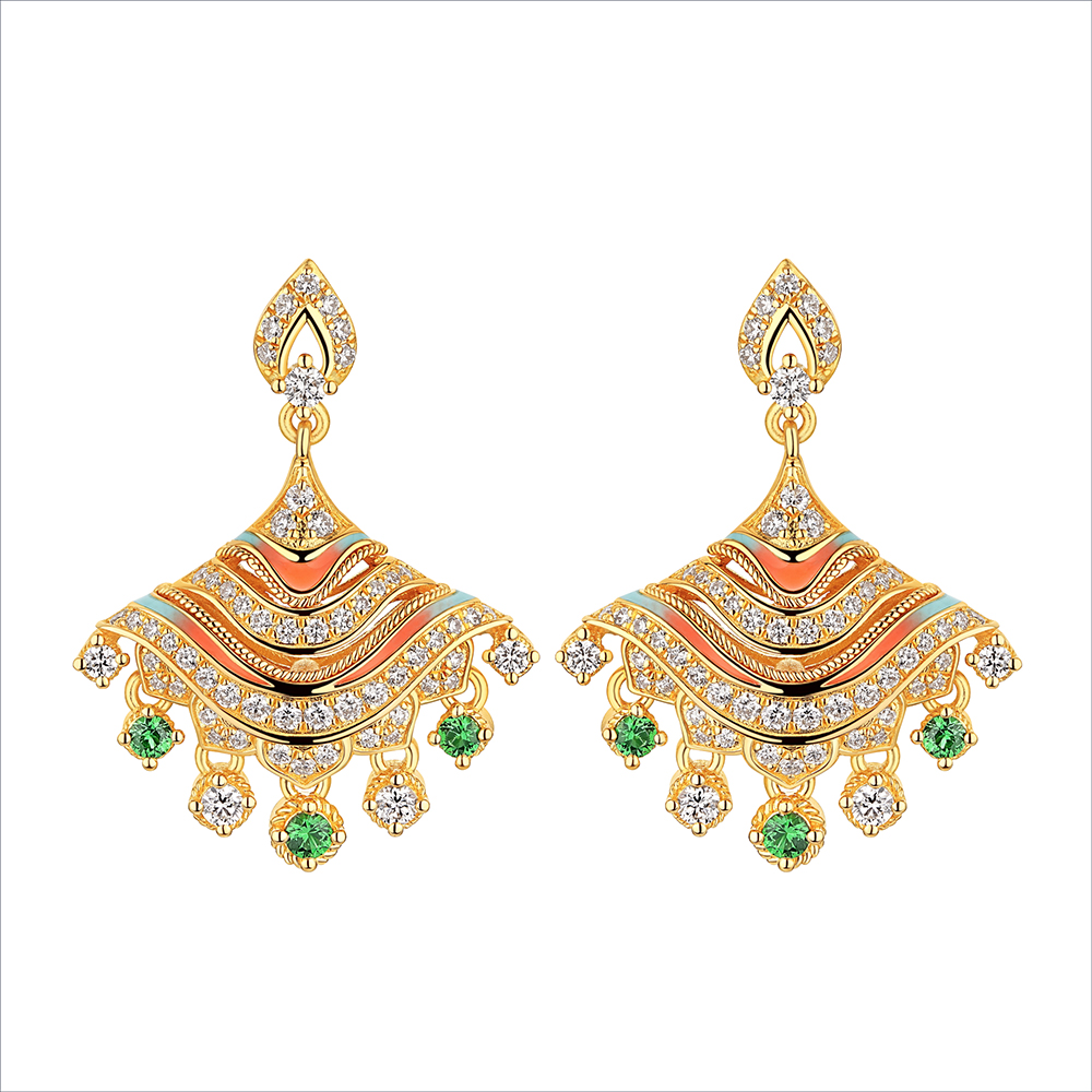 天天爱上新洛神水赋系列"洛玲珑"足金石榴石钻石耳环 