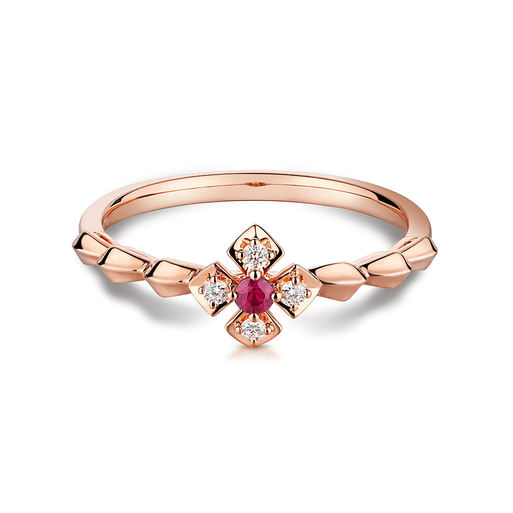 天天爱上新"花舞"18K金红宝石钻石戒指