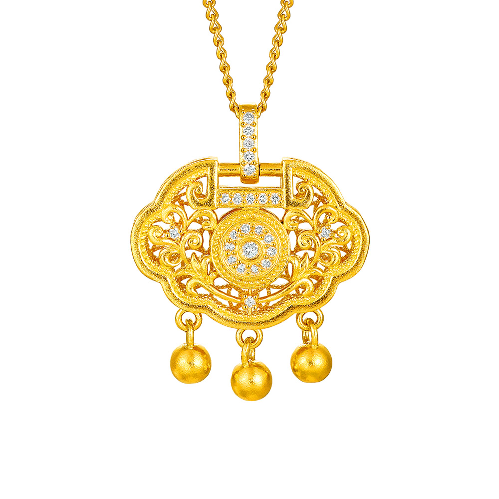 天天爱上新福满传家"事事如愿"足金钻石项链