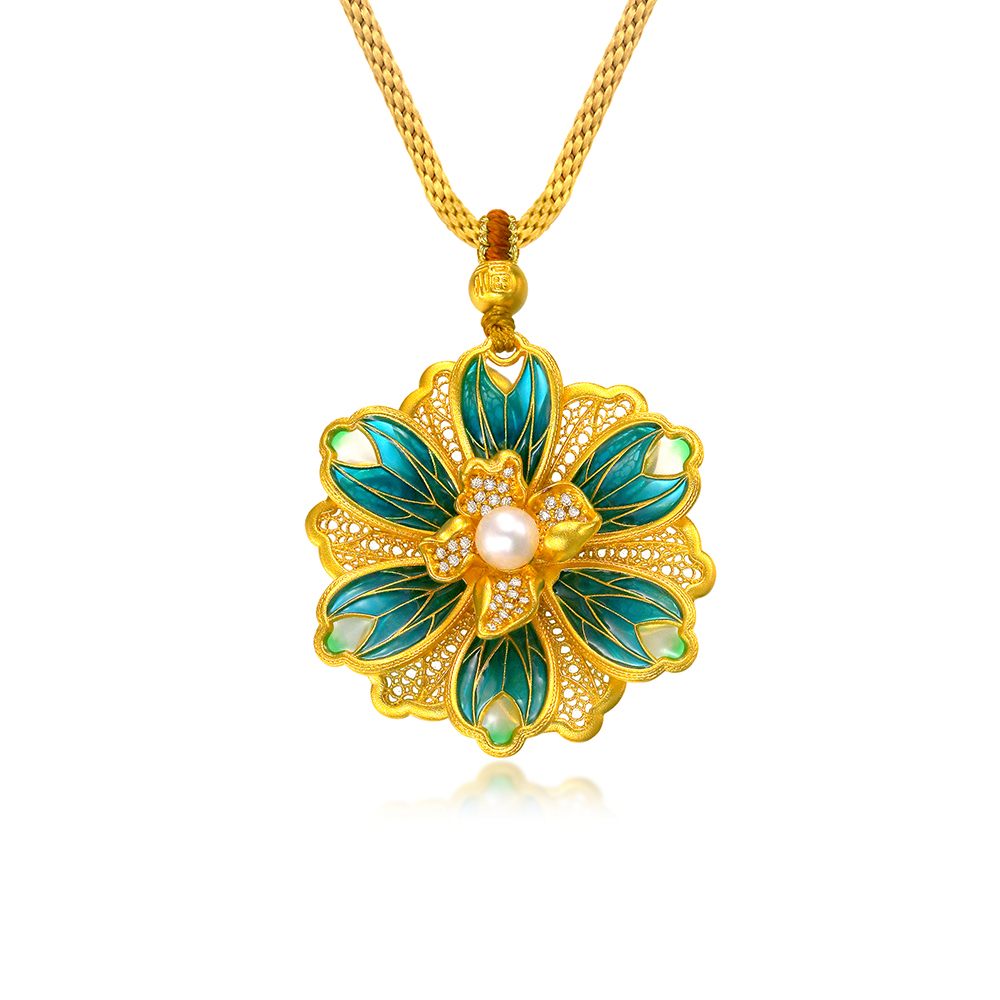 天天爱上新福满传家"花间鎏影"足金钻石吊坠