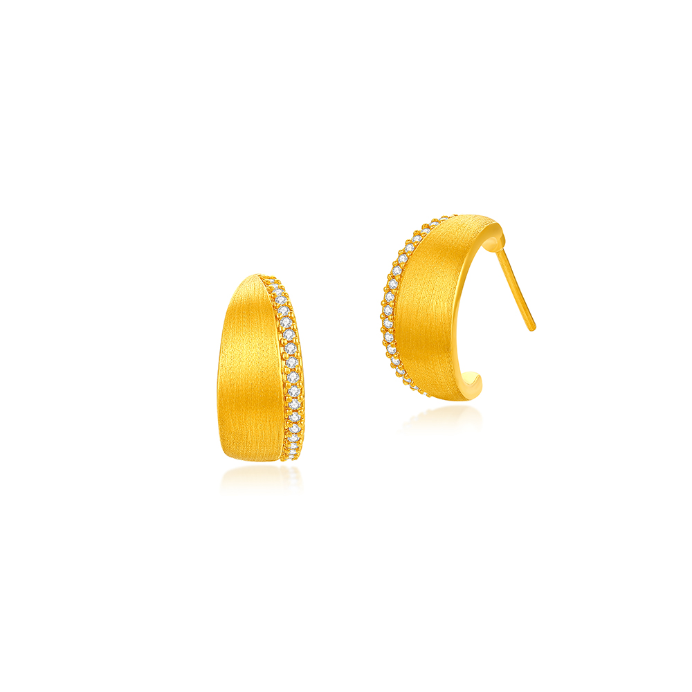 天天爱上新"金弧丝影"足金钻石耳环