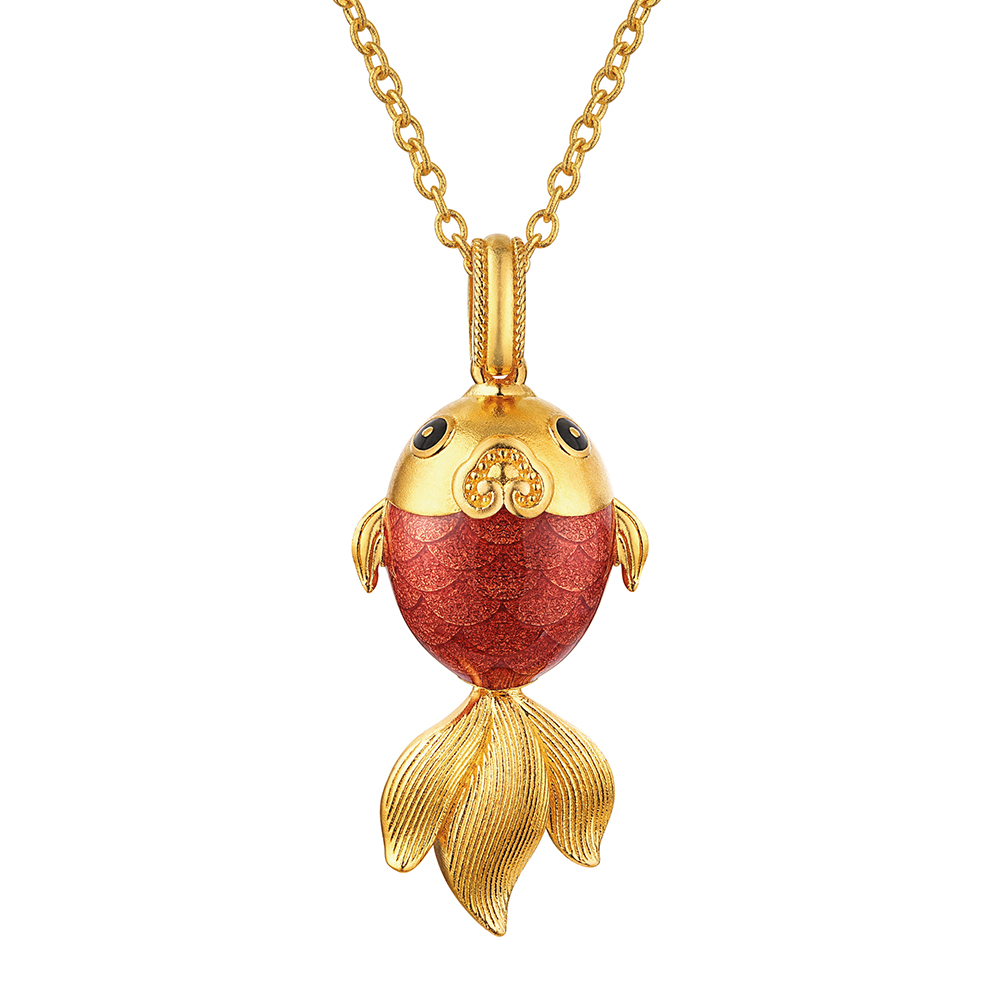唐宮夜宴系列"唐彩墩墩錦鯉"黃金項鏈