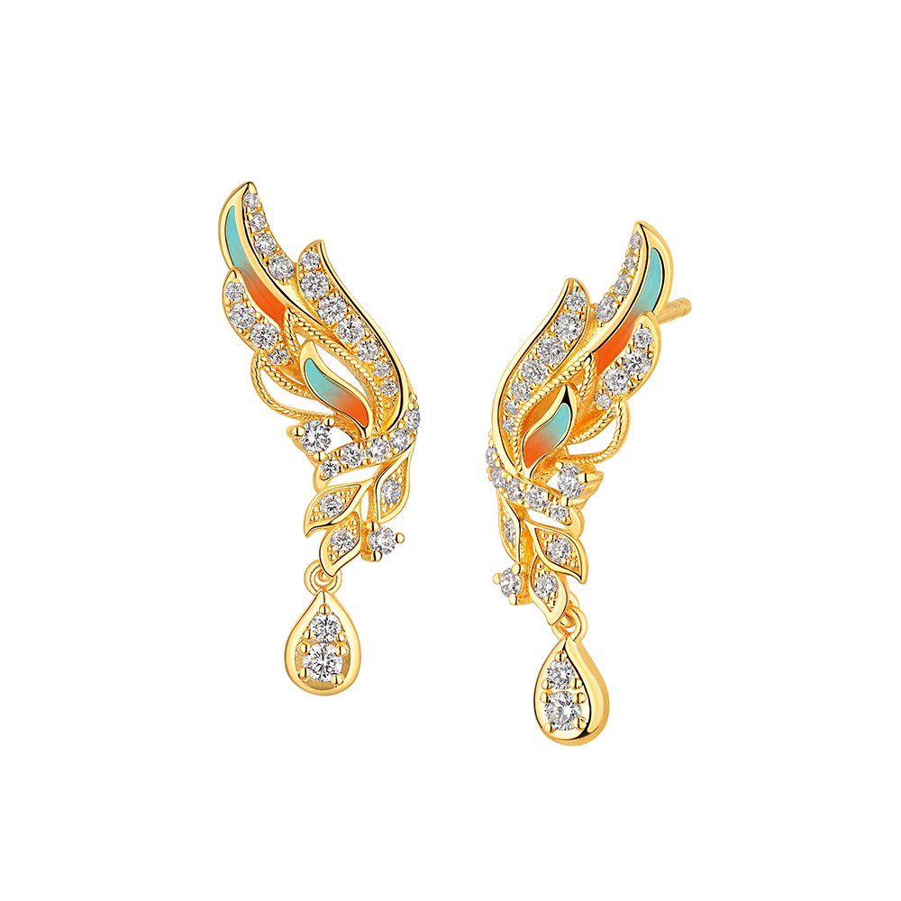 洛神水賦系列"洛靈羽"黃金鑽石耳環