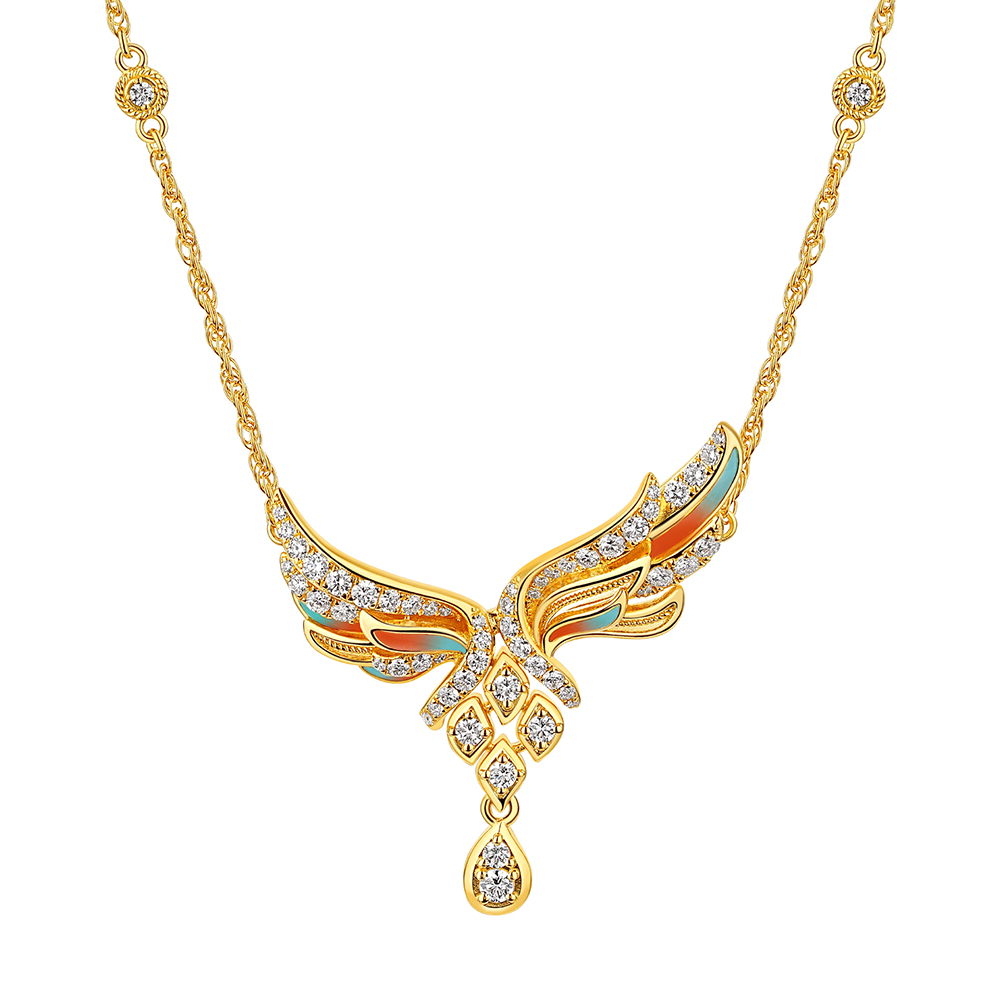 洛神水賦系列"洛靈羽"黃金鑽石項鏈