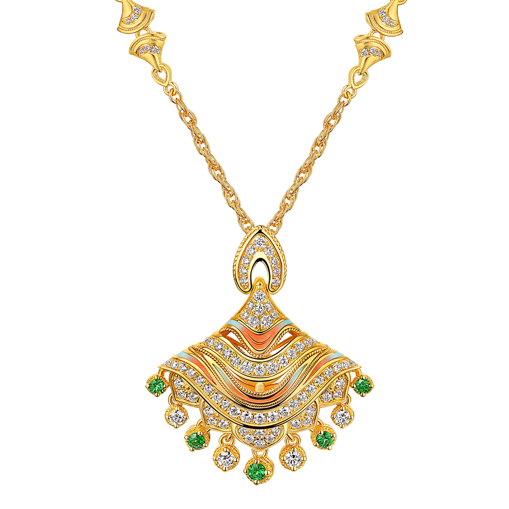 洛神水賦系列"洛玲瓏"黃金鑽石石榴石項鏈