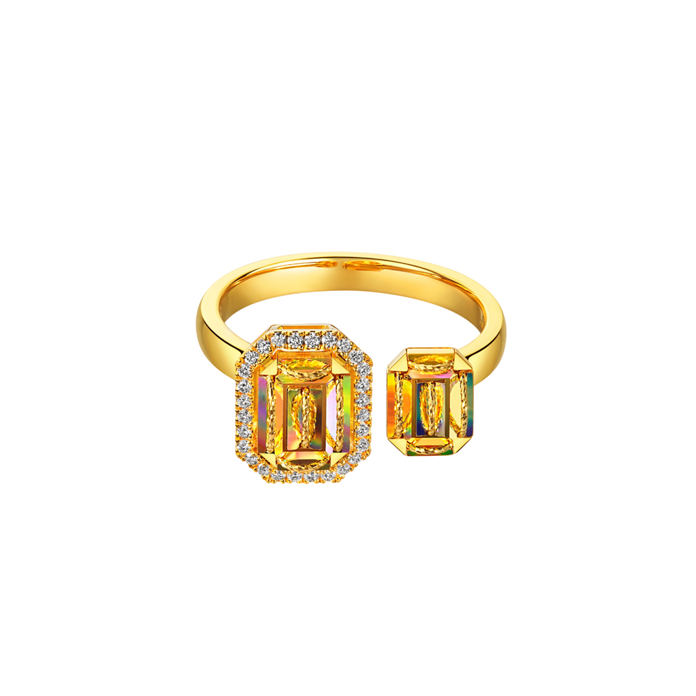 冰‧钻光影金系列"冰‧钻方糖"足金钻石戒指(轻奢款)