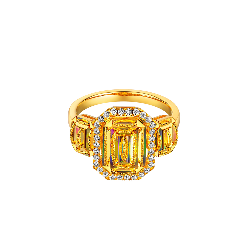 冰‧钻光影金系列"冰‧钻方糖"足金钻石戒指(豪华版)(代言人同款)