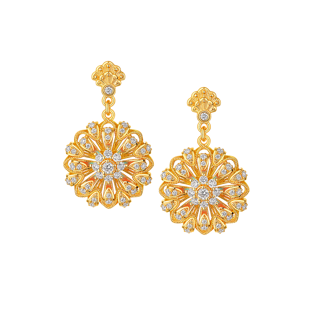 洛神水赋系列"洛芙蓉"足金钻石耳环