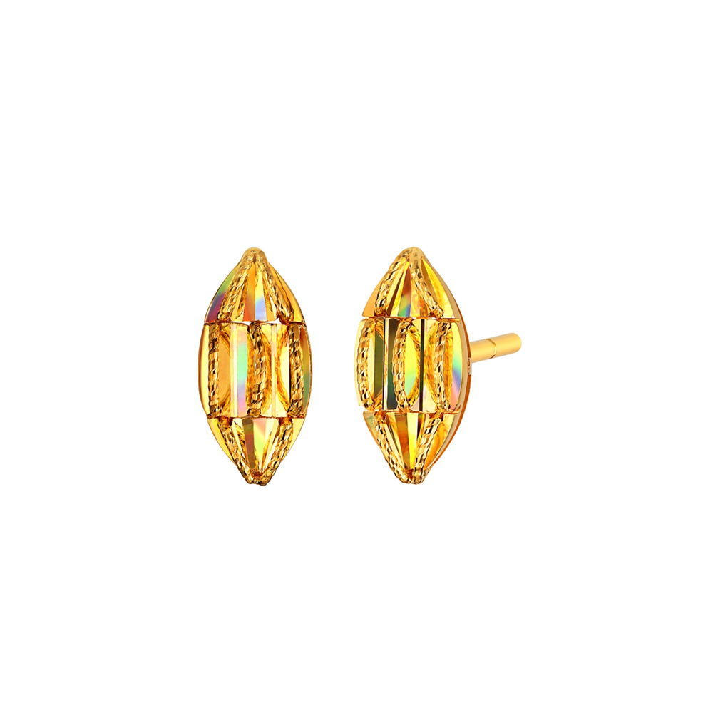 冰‧鑽光影金系列"冰‧鑽金欖"黃金耳環