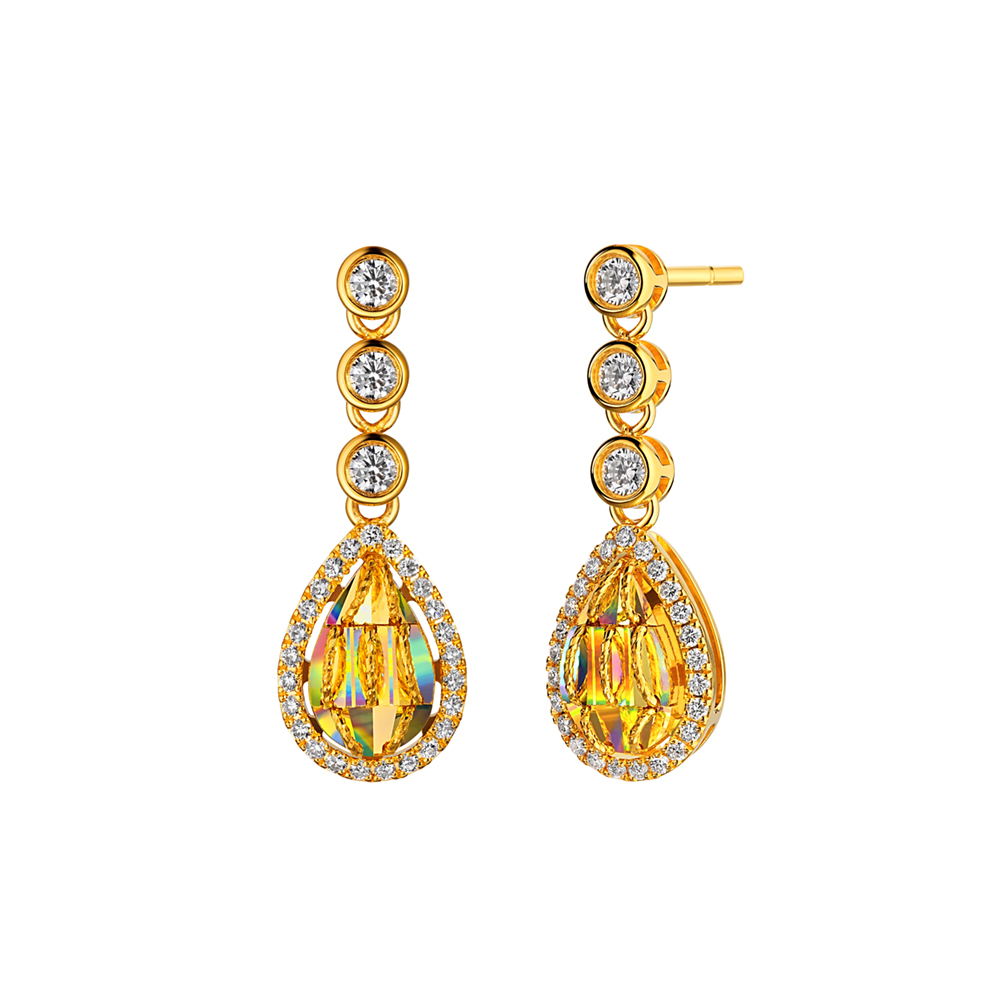 冰‧鑽光影金系列"冰‧鑽金露"黃金鑽石耳環