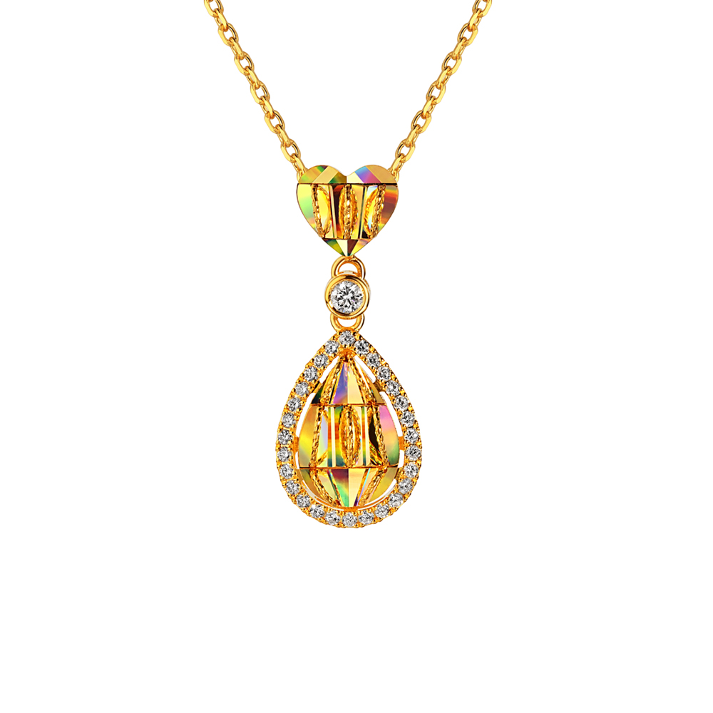 冰‧鑽光影金系列"冰‧鑽金露"黃金鑽石項鏈(豪華款)