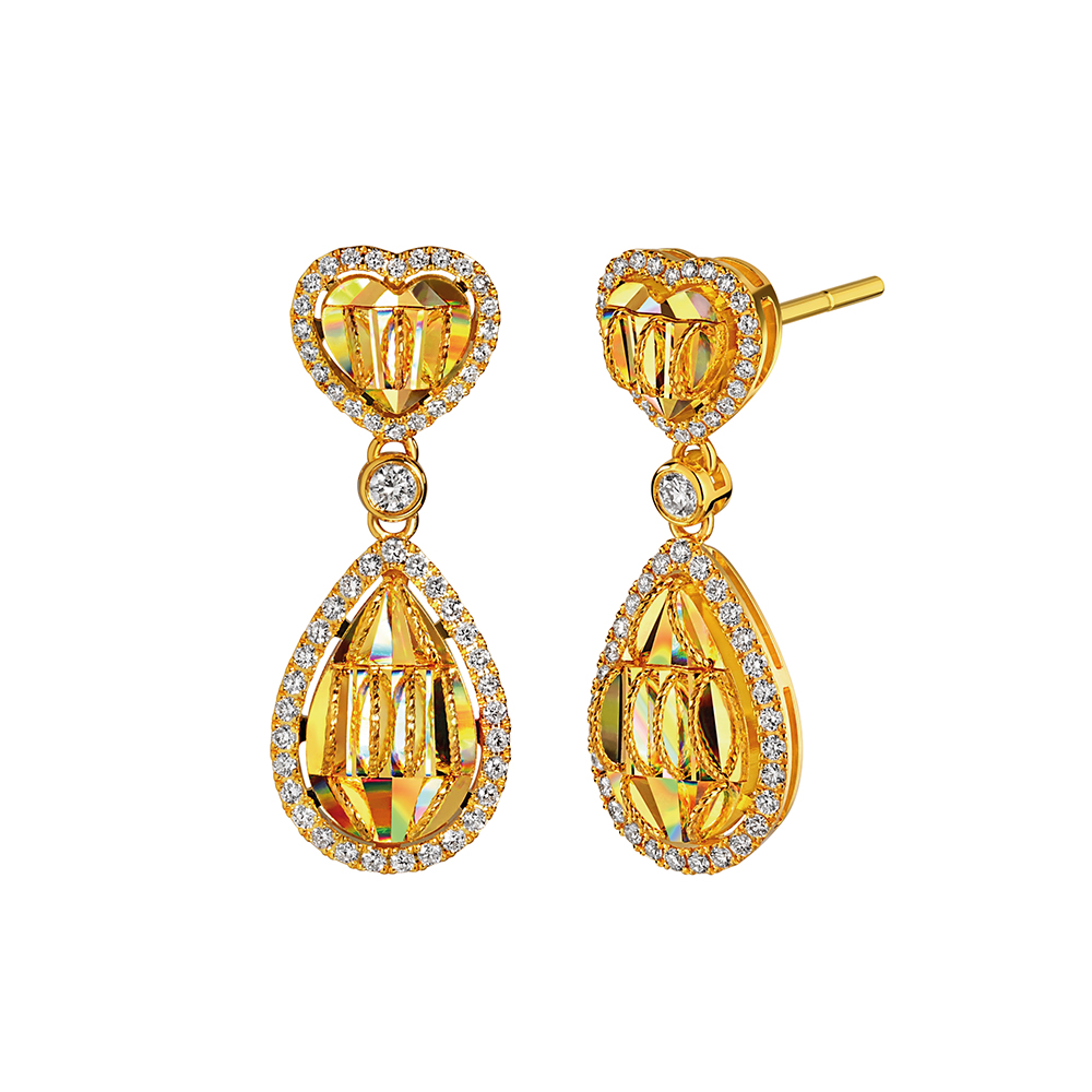 DiaBling Shimmering Gold “DiaBling Gold Dew” Gold Diamond Earrings (Luxury) 
