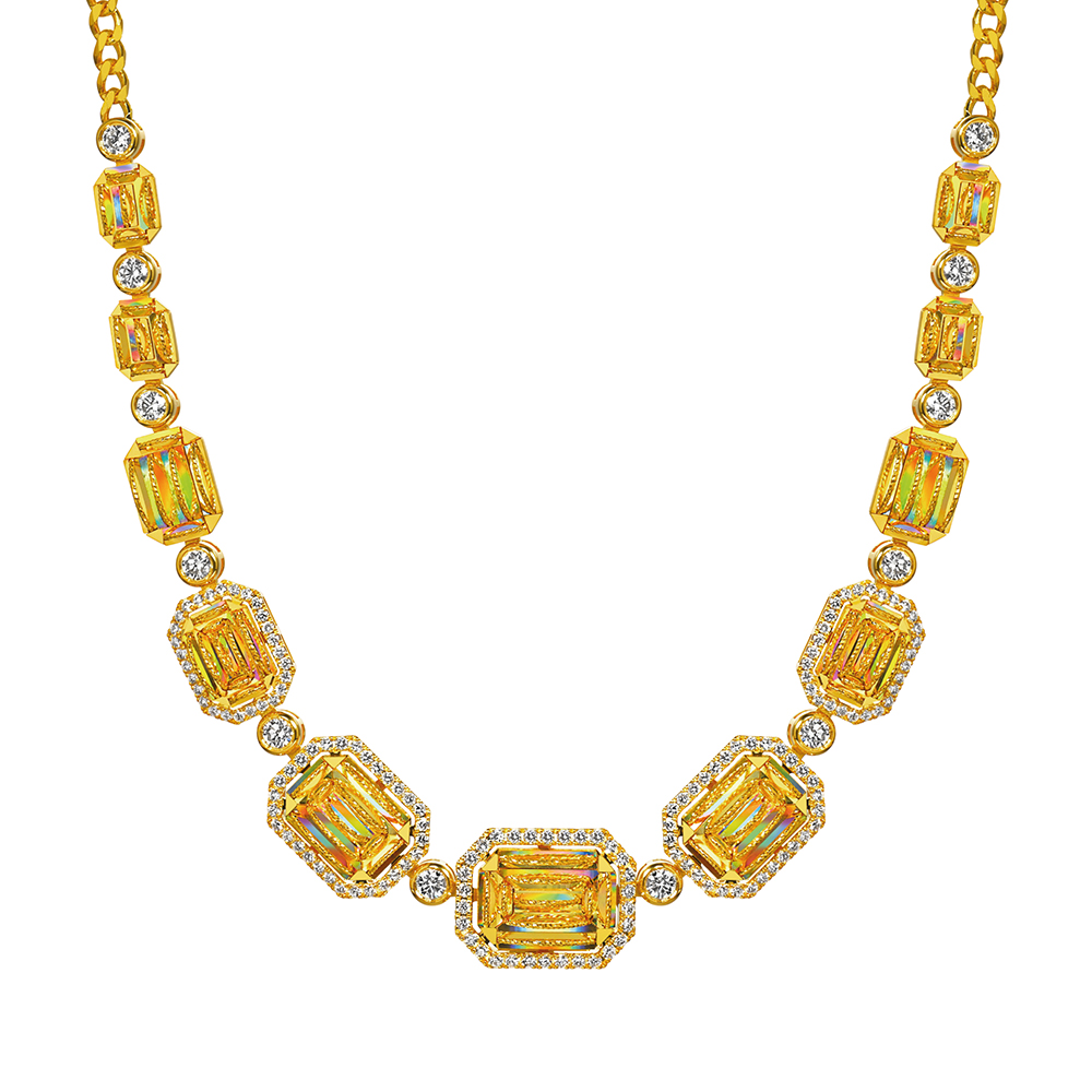 DiaBling Shimmering Gold “DiaBling Sugar Cube” Gold Diamond Necklace(Luxury)
